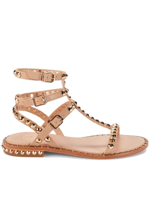 Play Sandal Nude Leather With Gold Studs