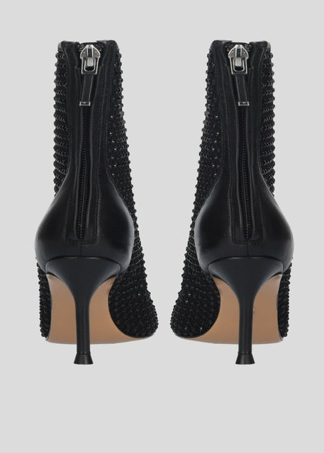 Black Net Boot With Crystals