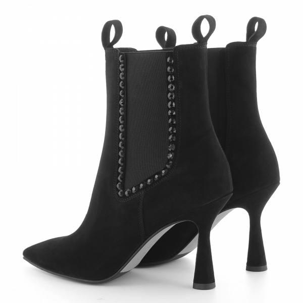 Suede Ankle Boot With Black Rhinetsones