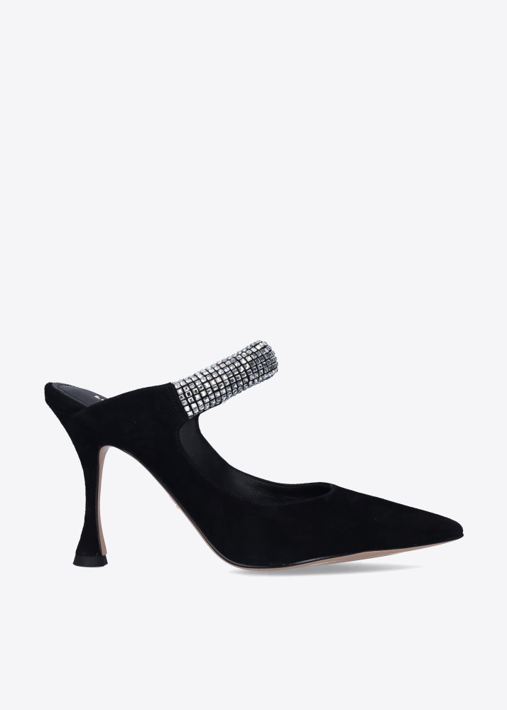 Black Velvet Mule With Rhinestones