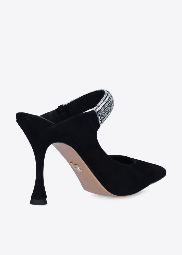 Black Velvet Mule With Rhinestones