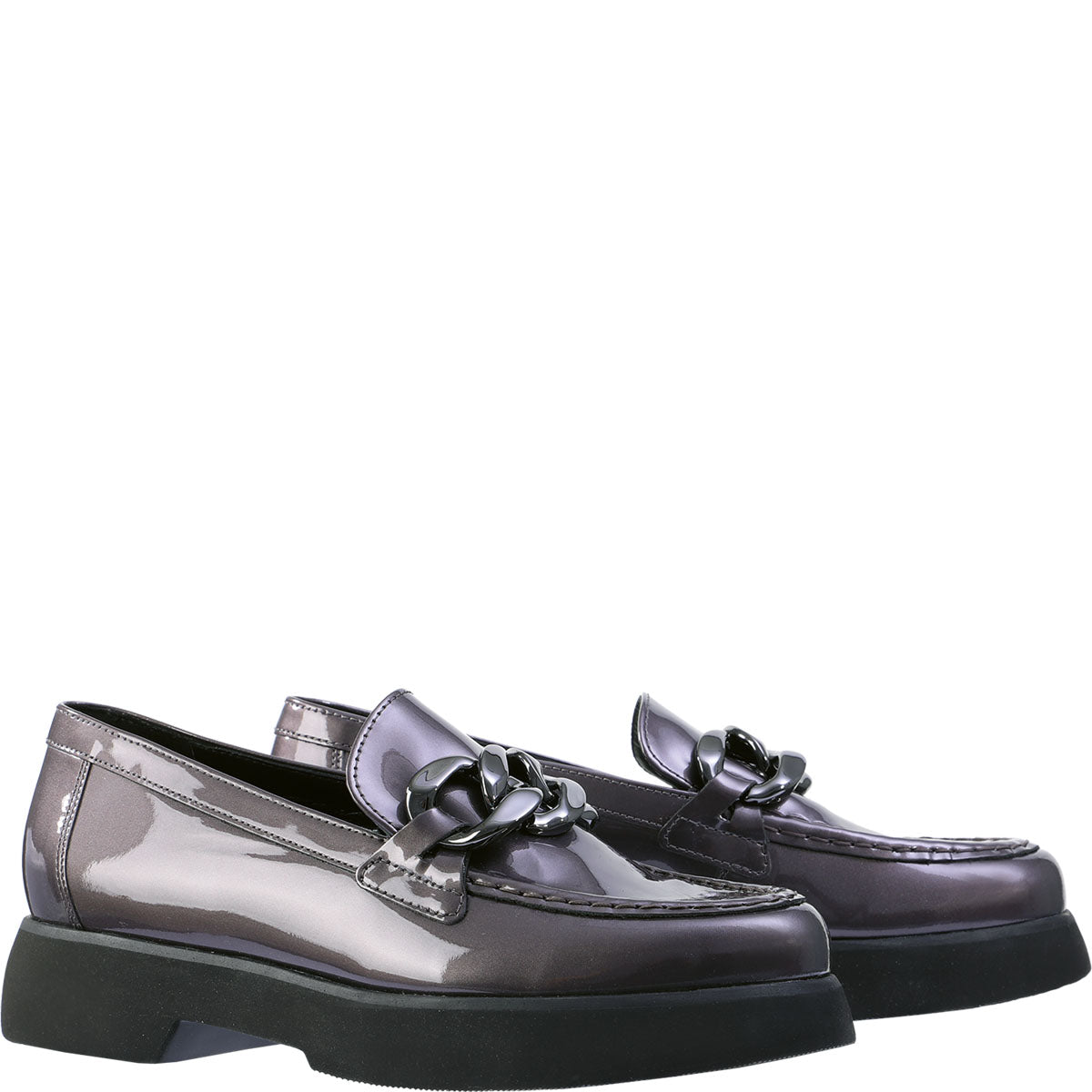 Patent Leather Chunky Loafer In Gunmetal