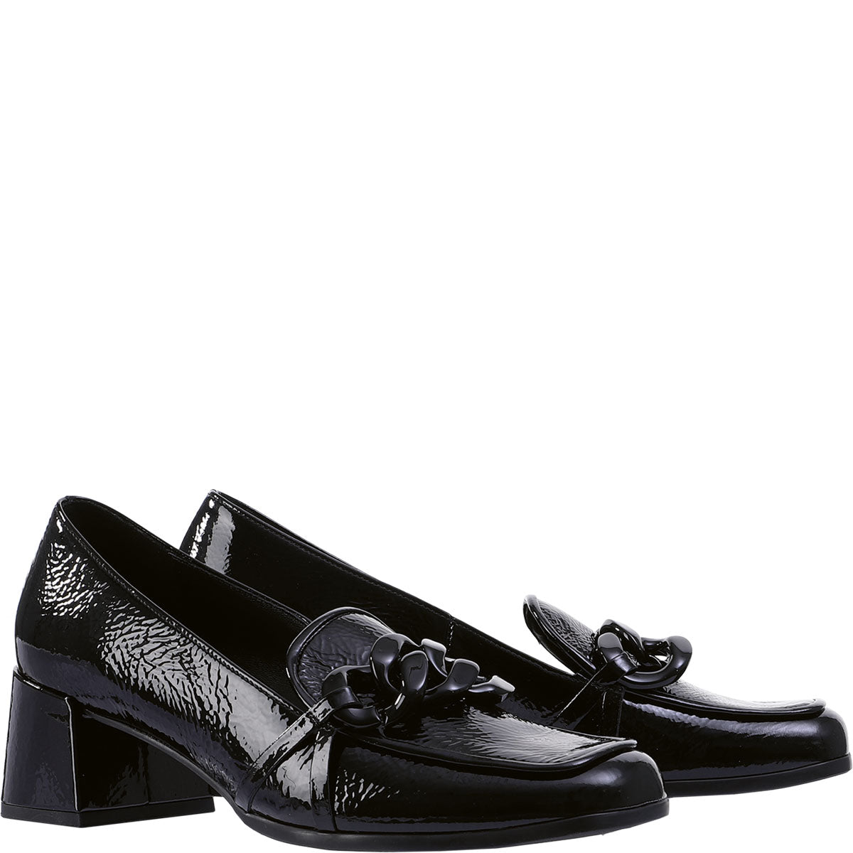 Patent Leather Block Heel With Chain