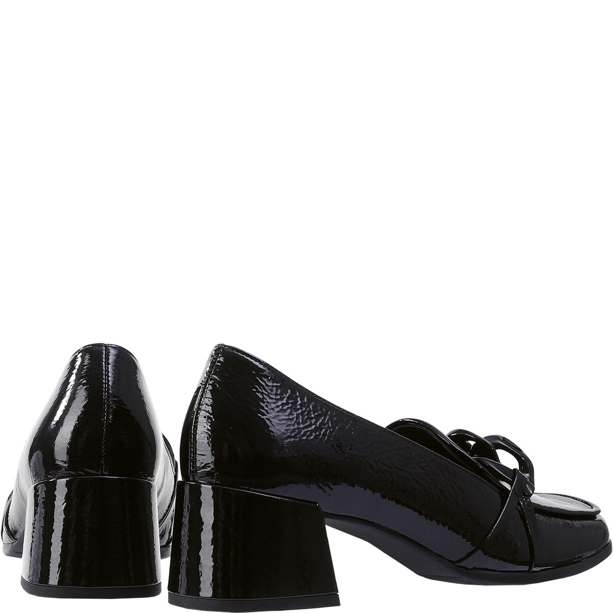 Patent Leather Block Heel With Chain