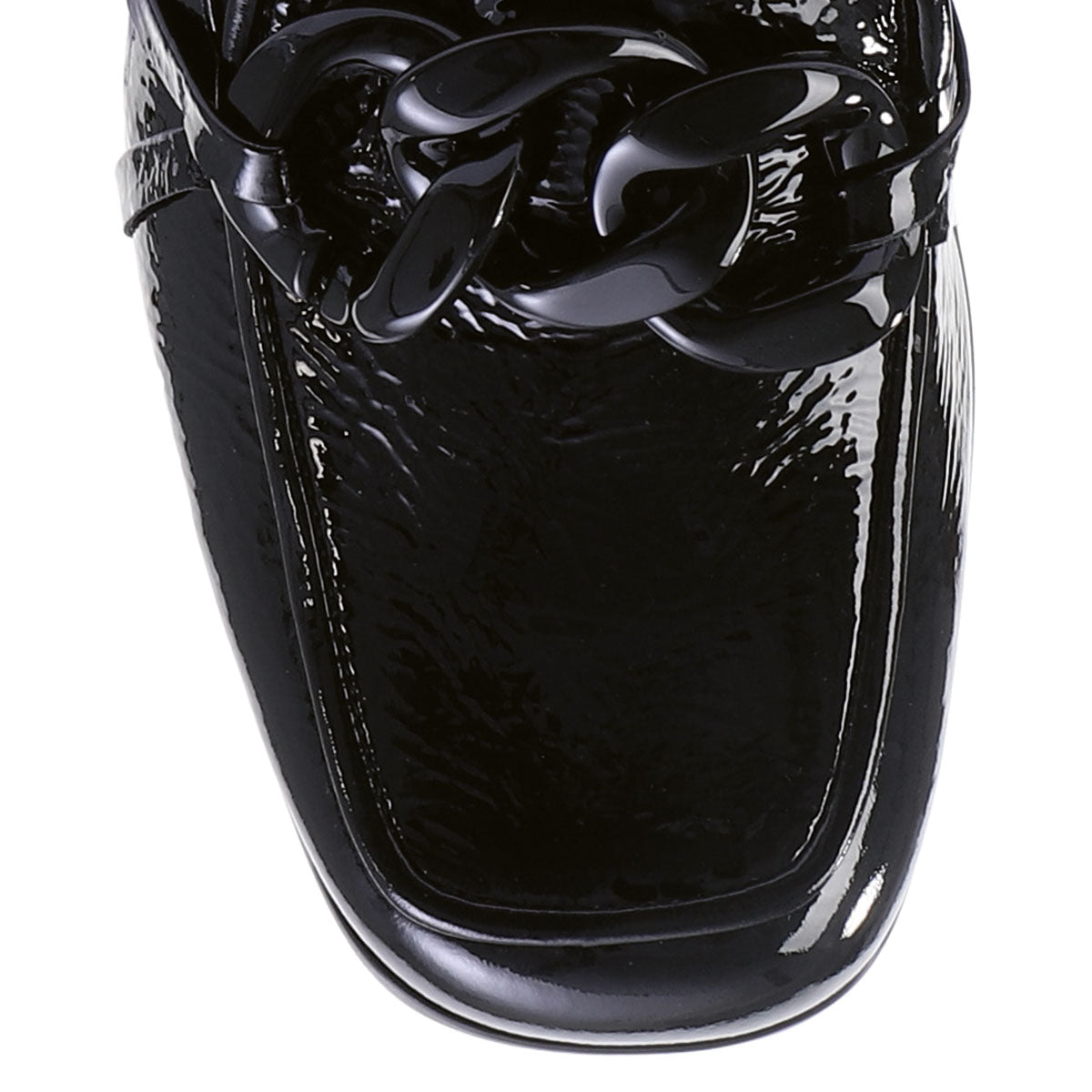Patent Leather Block Heel With Chain