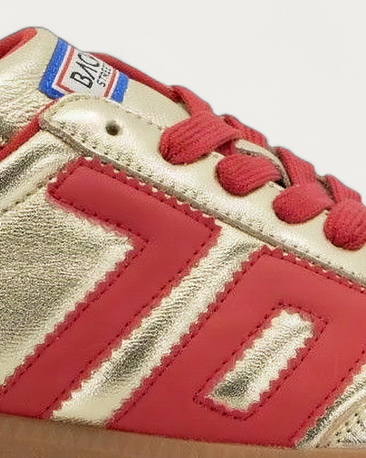 BACK70 Metallic Nappa Gold and Red Sneaker, upper detail