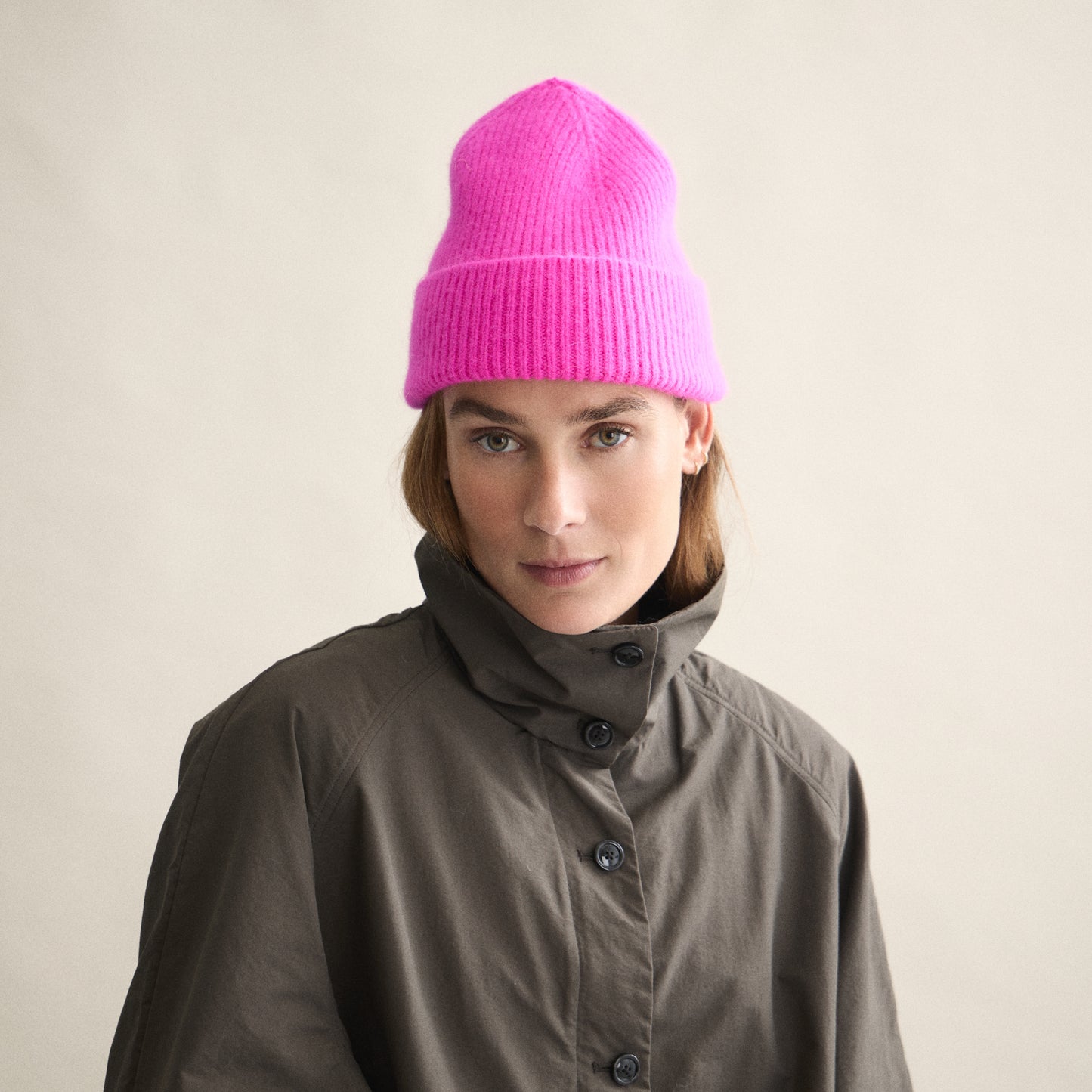 Ribbed Beanie In Poppy Pink