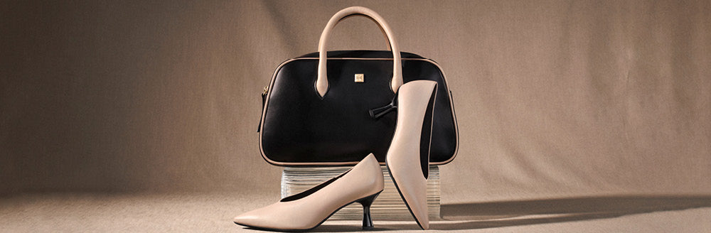 Grey Leather Contrast Heel