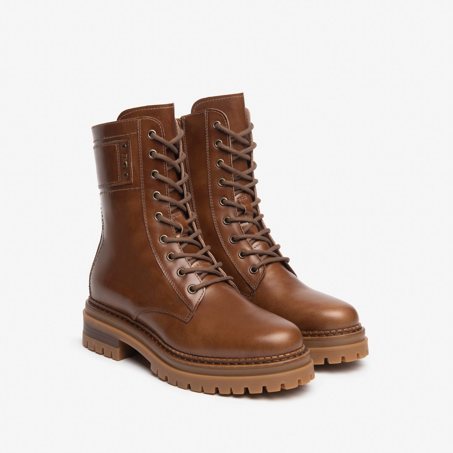 Leather Laced Boot With Side Zip