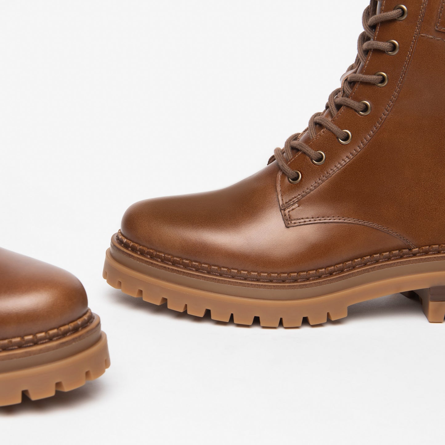Leather Laced Boot With Side Zip