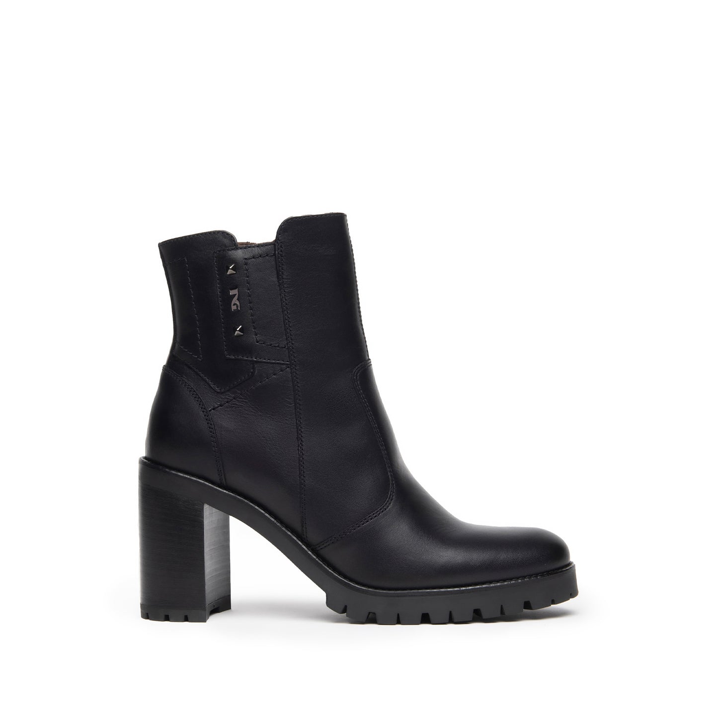 Leather Biker Boot With Stacked Heel