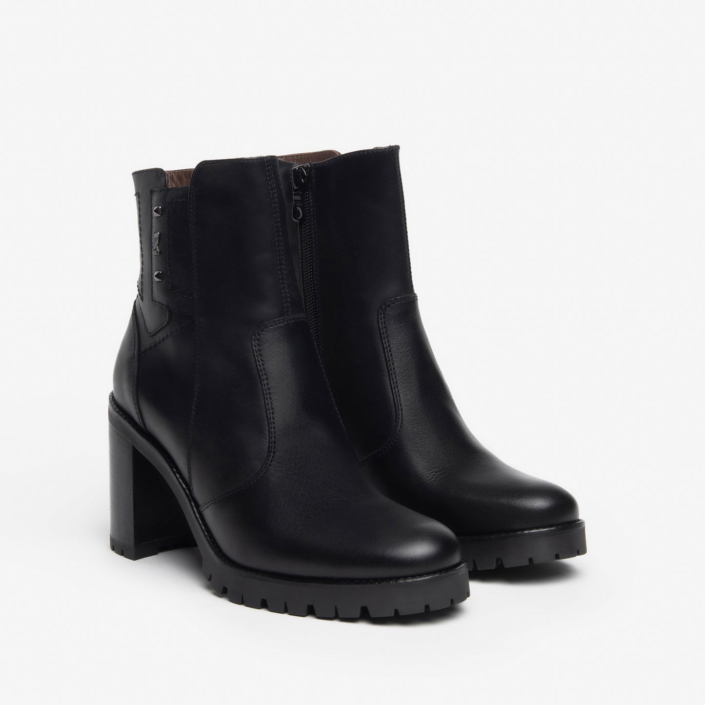 Leather Biker Boot With Stacked Heel