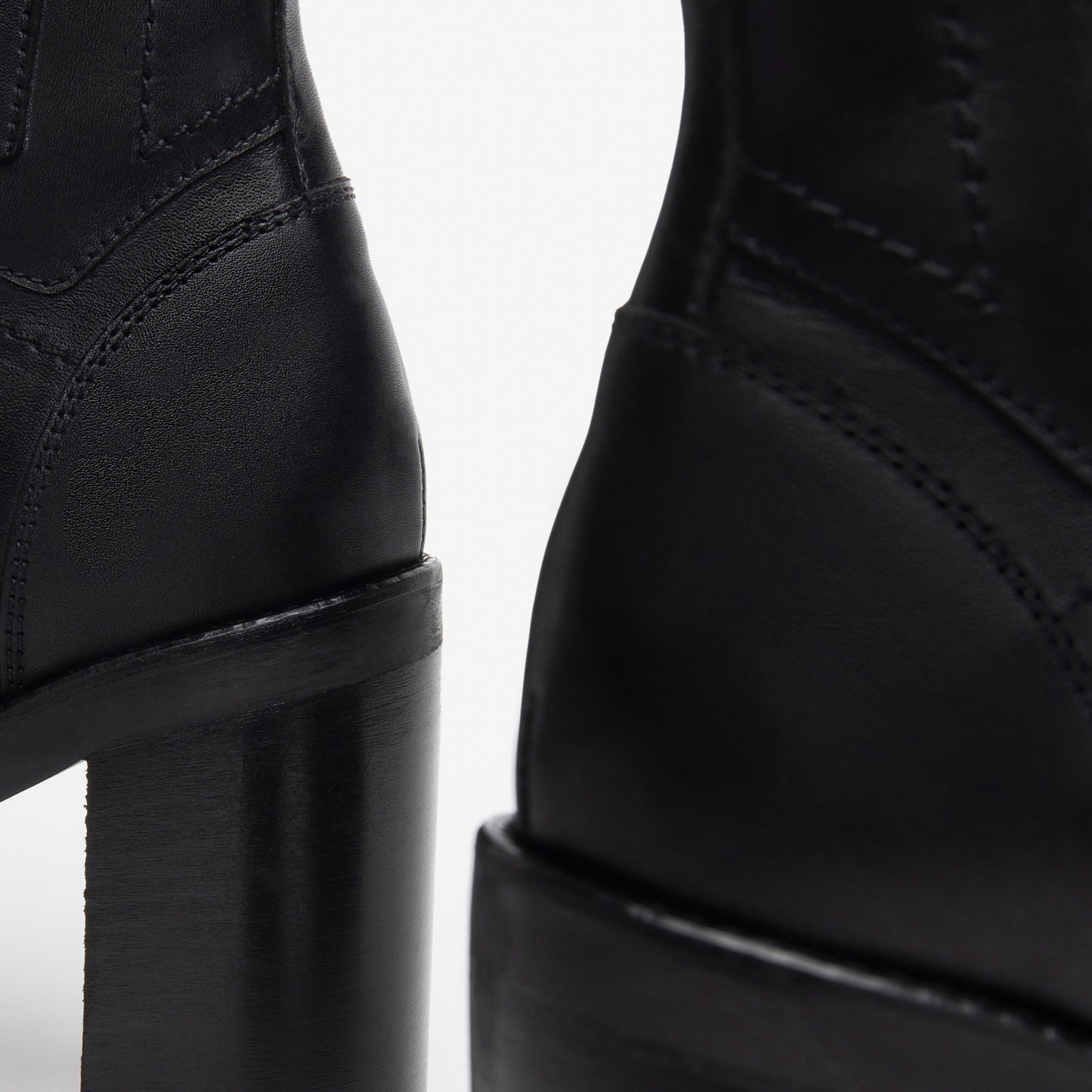 Leather Biker Boot With Stacked Heel