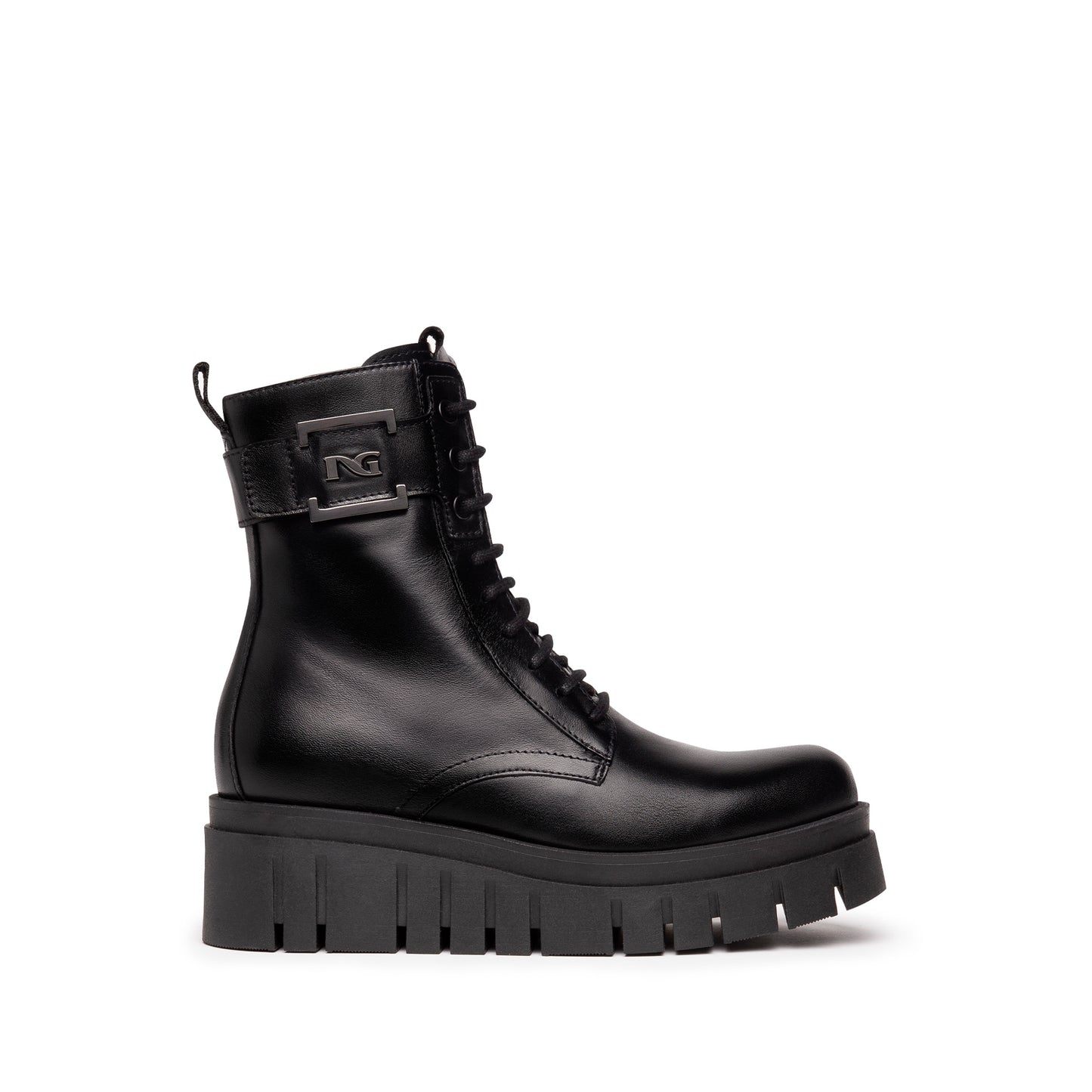 Leather Lace Boot With Wedge Sole