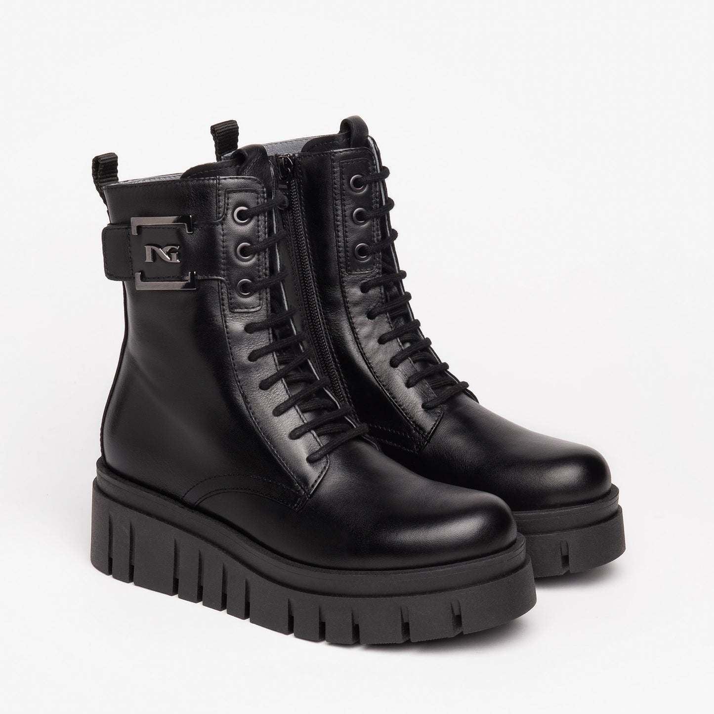 Leather Lace Boot With Wedge Sole