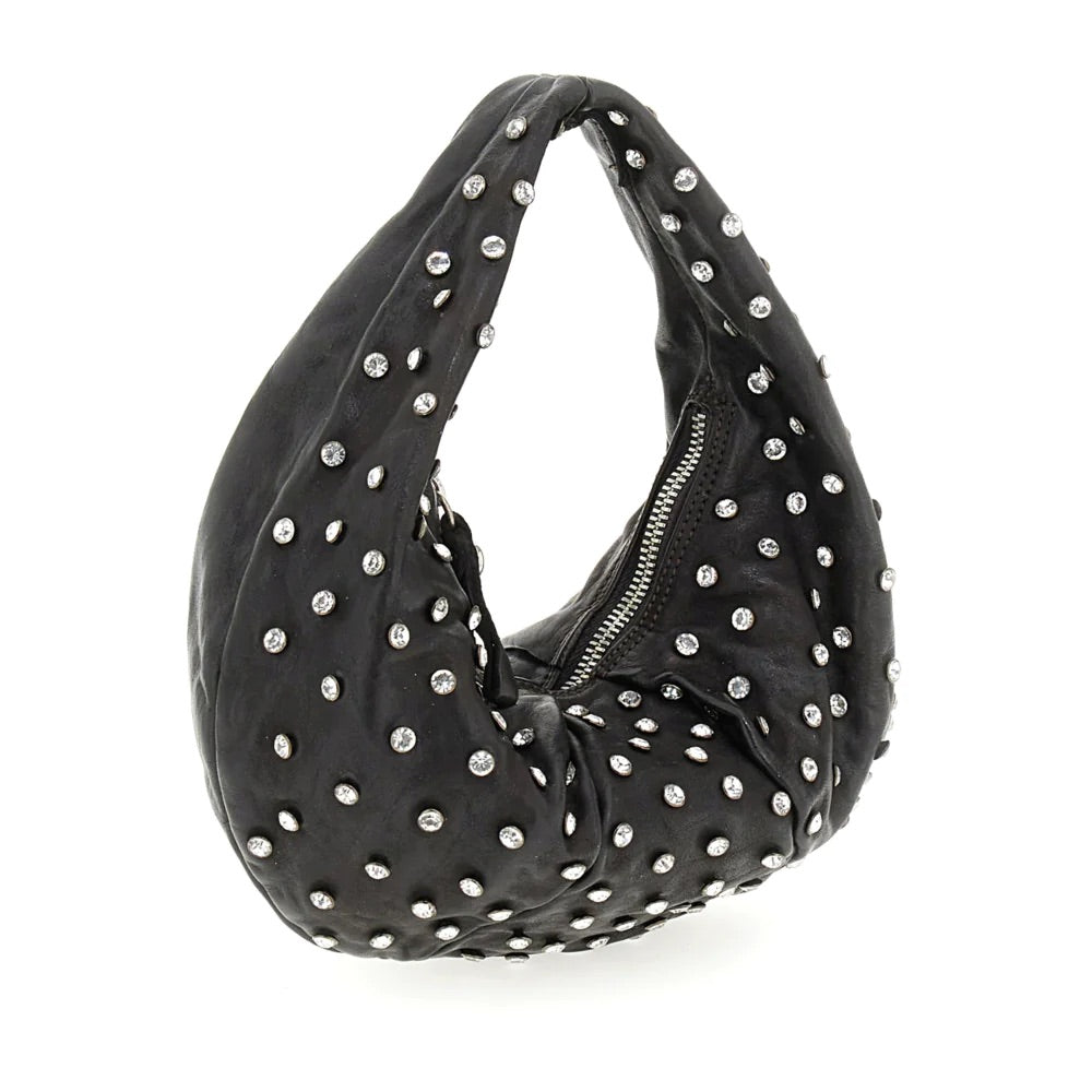 Black Shoulder Bag With Rhinestones