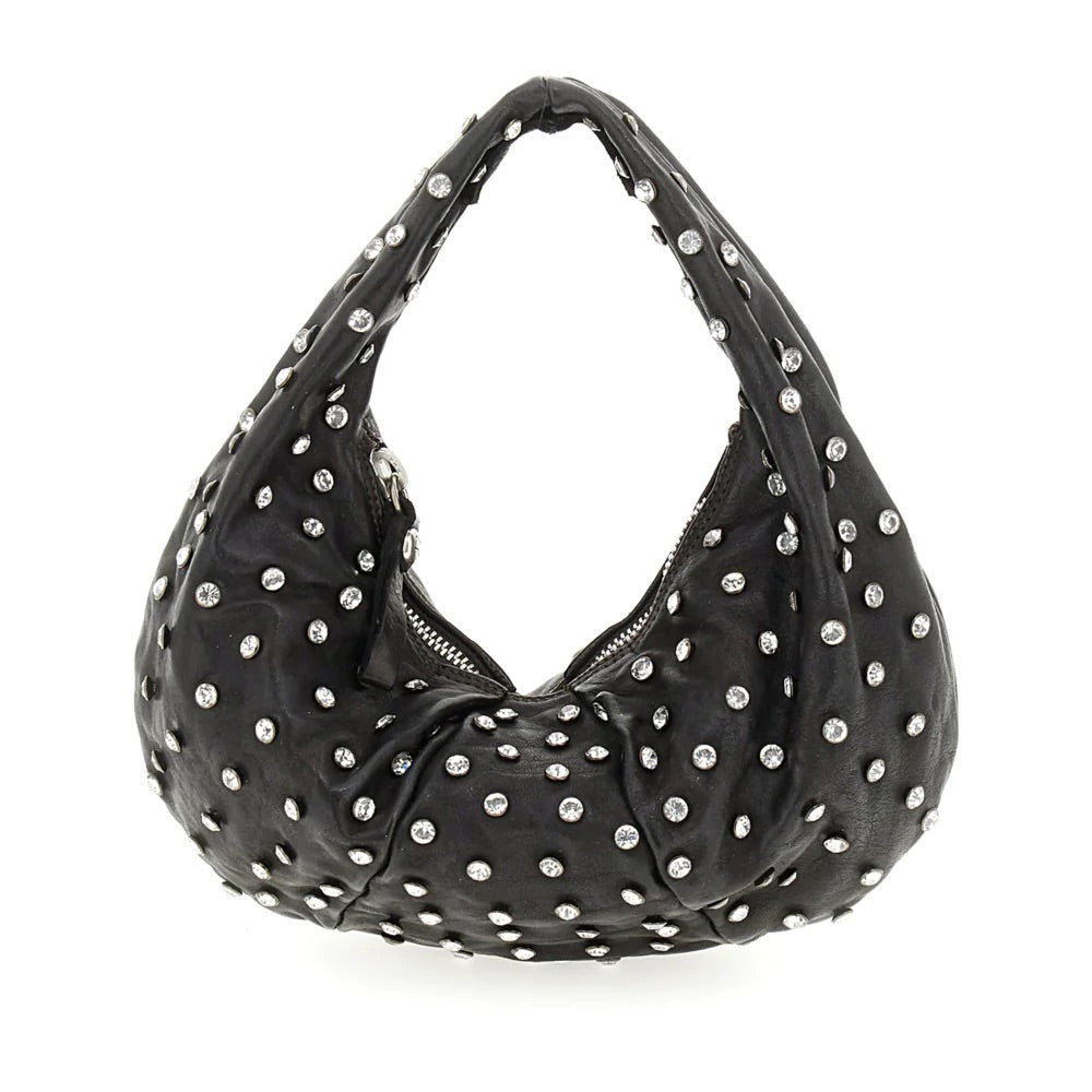 Black Shoulder Bag With Rhinestones