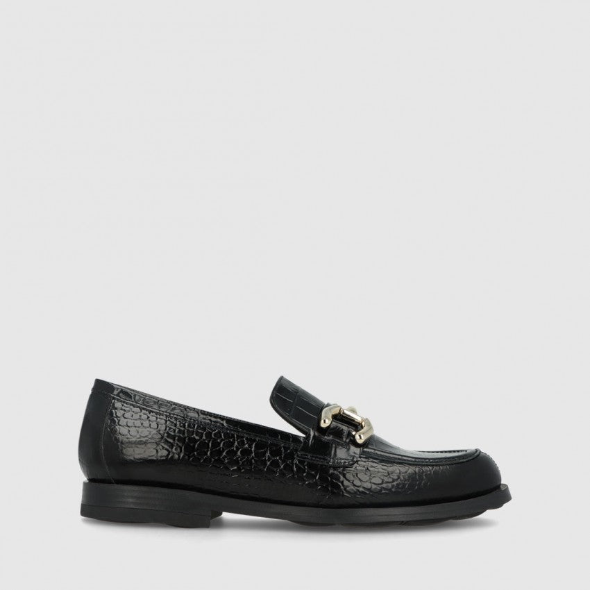 Black Patent Snakeskin Loafer W Snaffle