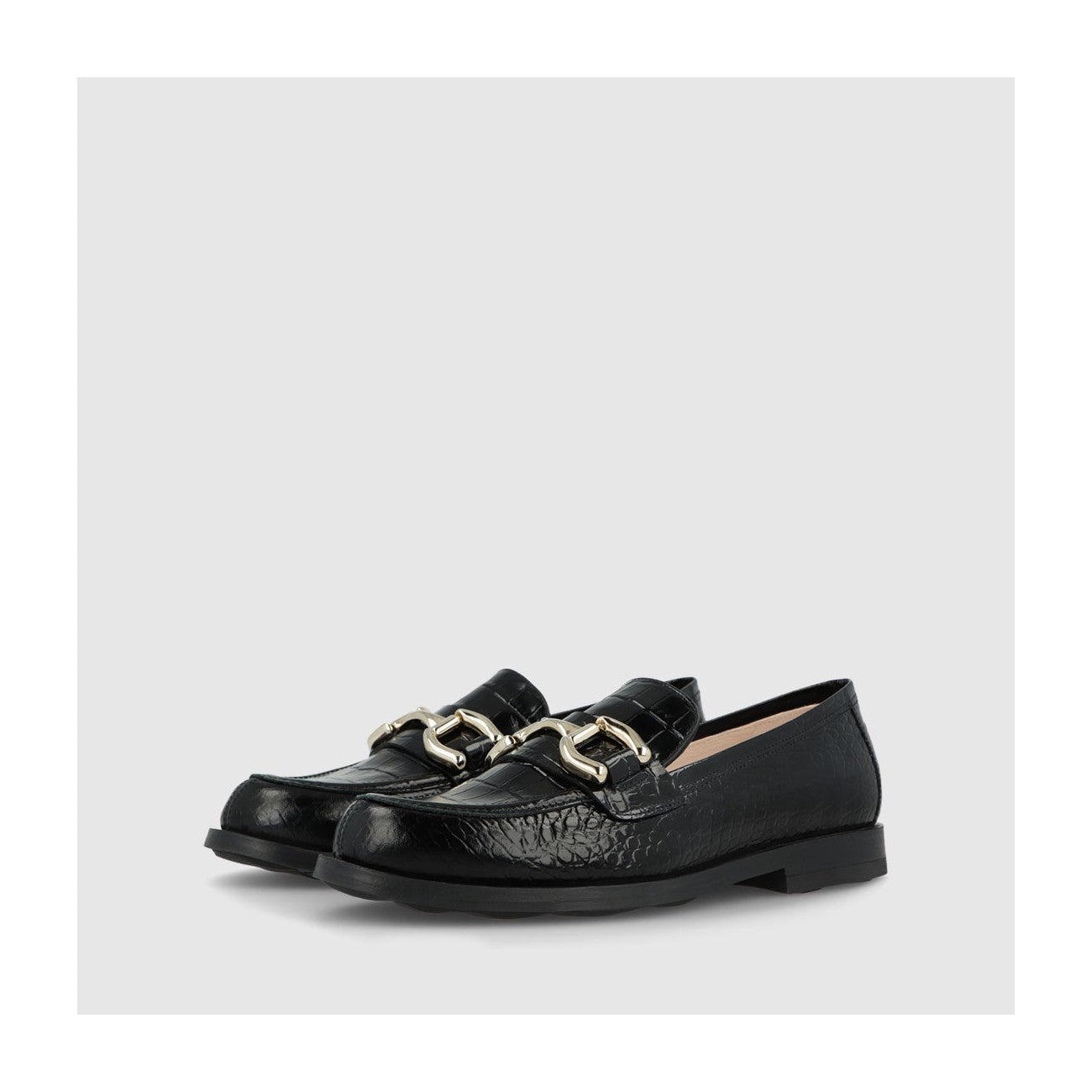 Black Patent Snakeskin Loafer W Snaffle