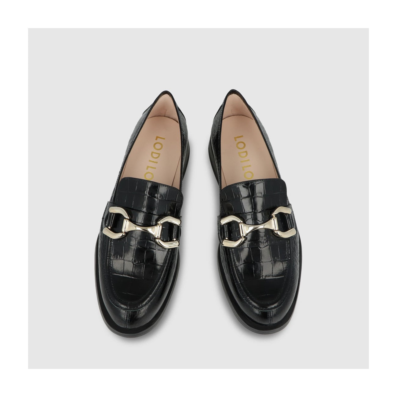 Black Patent Snakeskin Loafer W Snaffle