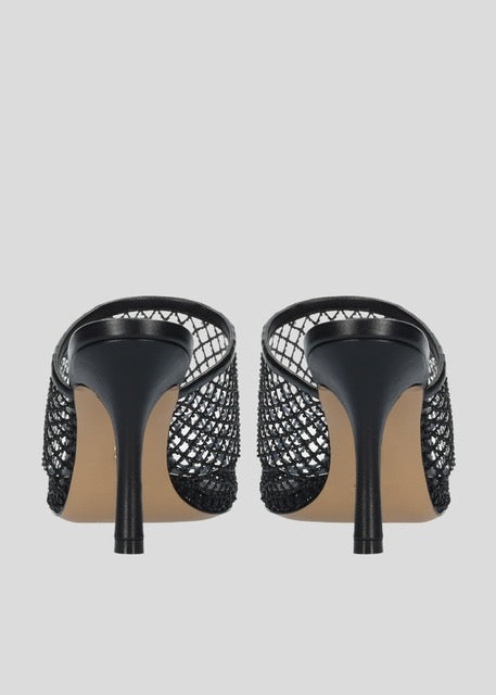 Embellished Net Mule In Black
