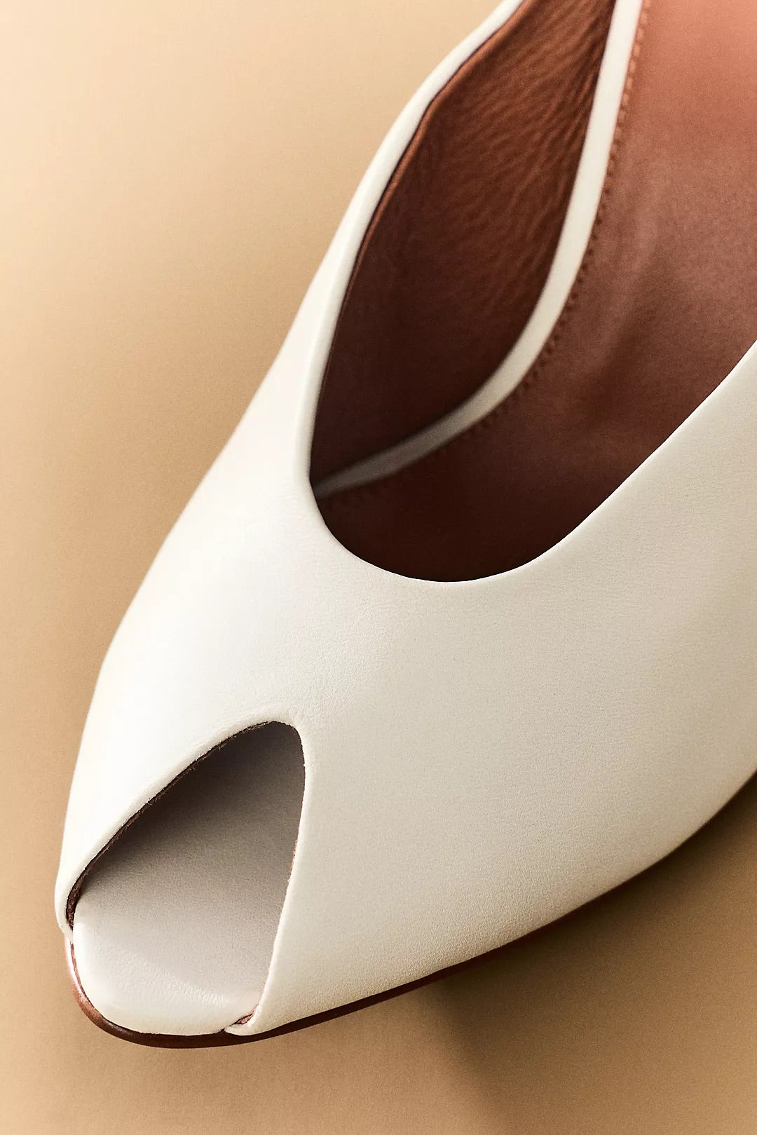 White Leather Peep Toe Mule