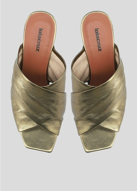 Folded Leather Gold Mule
