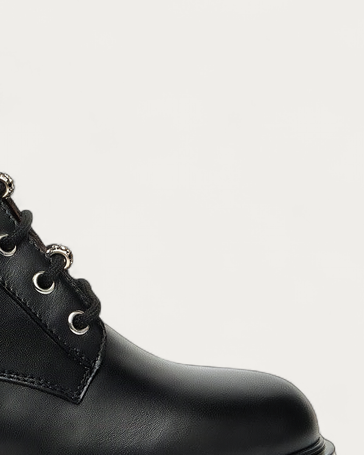 Nero Giardini Black Leather Lace-Up Boot with Crystal Laces, toe detail