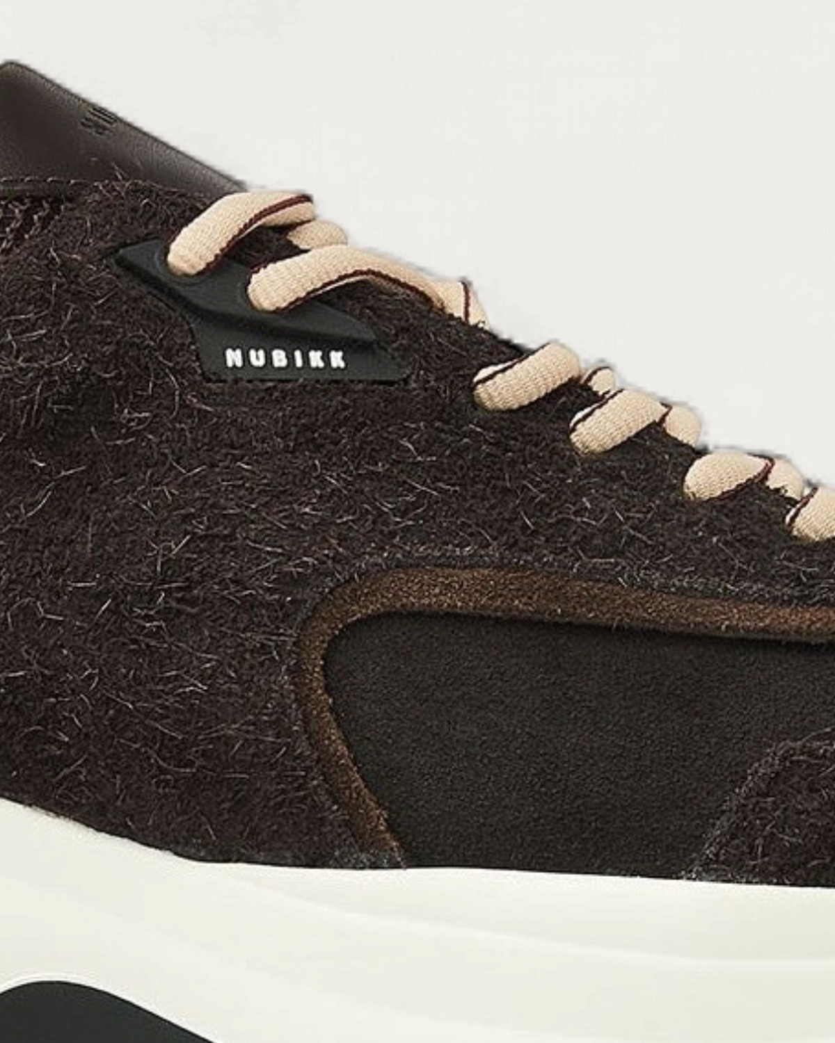 NUBIKK Ross Zay Dark Brown Suede Sneaker, upper detail