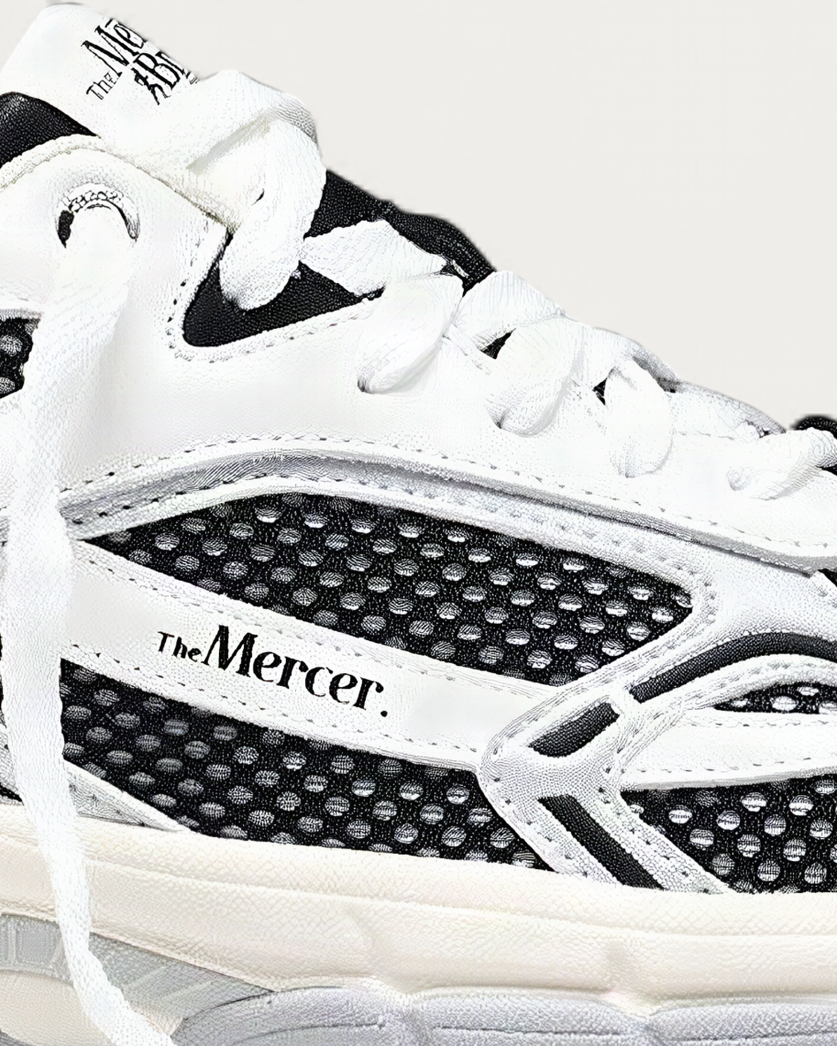 The Mercer Brand Re-Run White Silver Black Sneaker, upper detail
