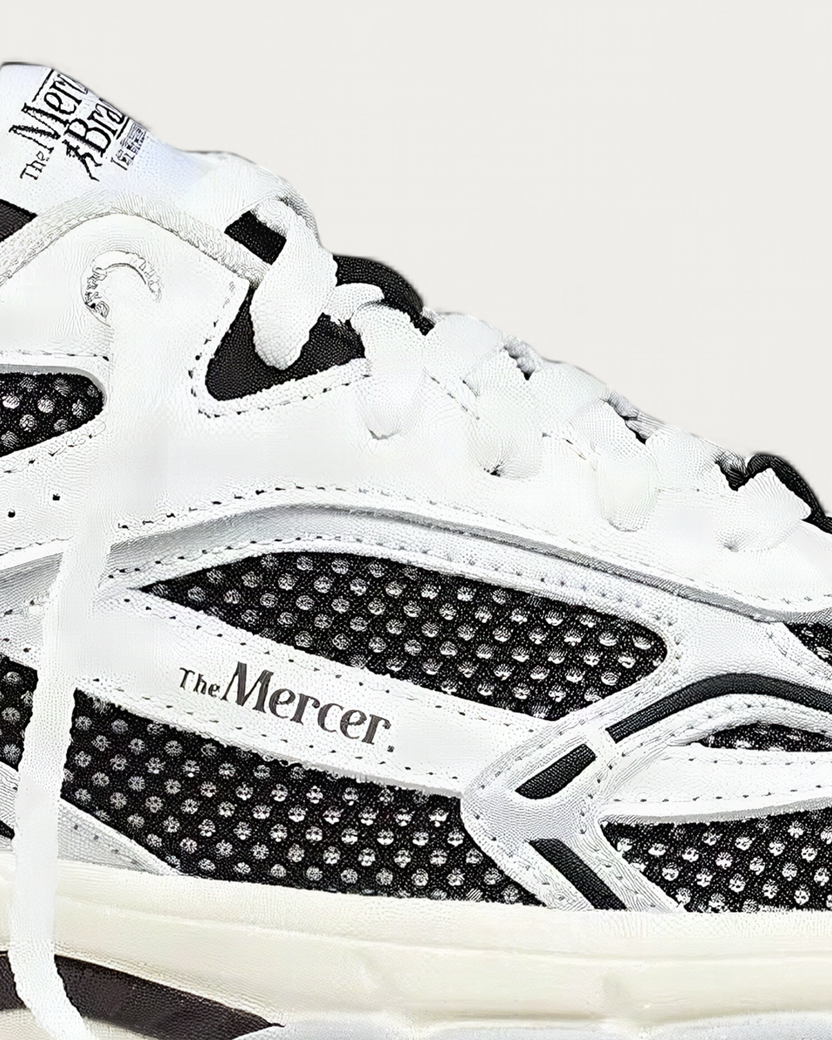 The Mercer Brand Re-Run White Silver Sneaker, upper detail