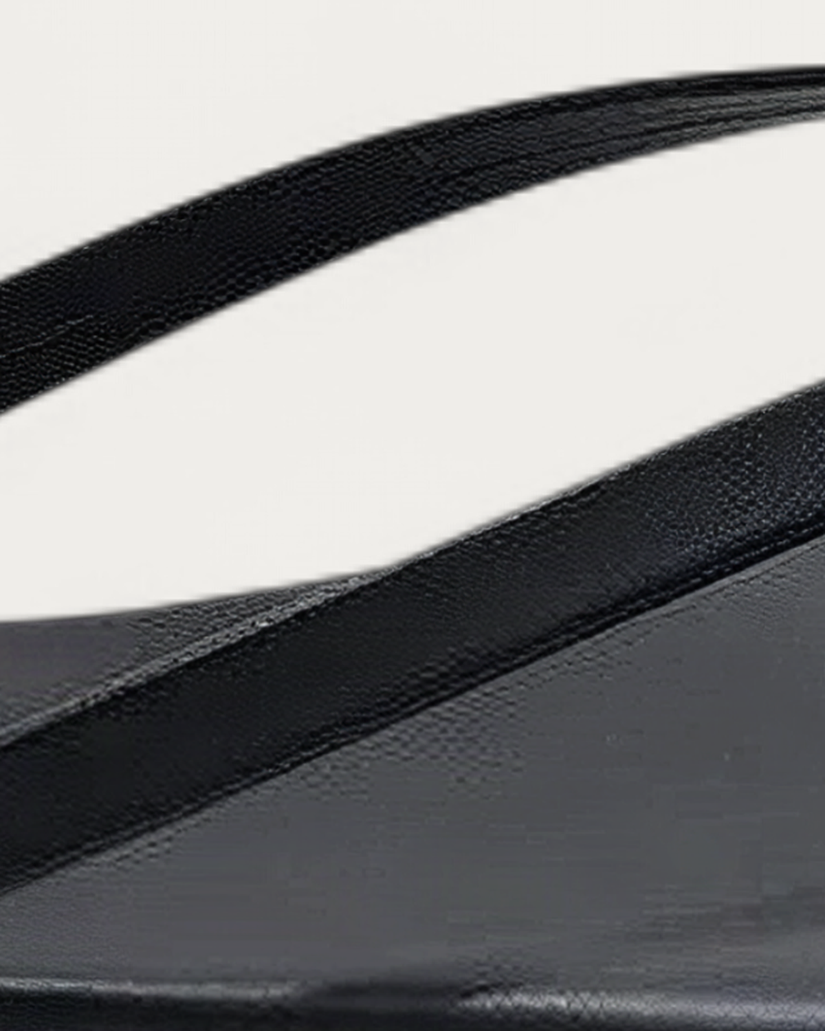 TKEES Square Toe Lily Black Leather Flip Flop, strap and upper detail