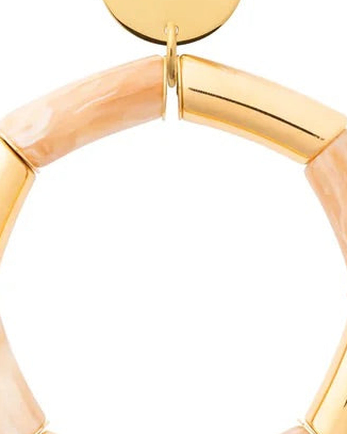 Close-up of the Flex Bracelet In Gold Creme Brulee by Vanessa Baroni showing the tubular beads and gold discs