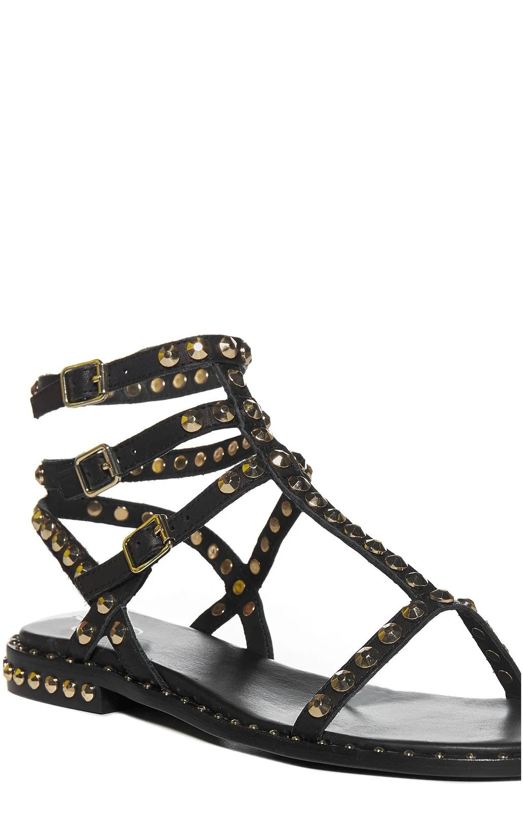 Play Sandal In Black With Gold Studs