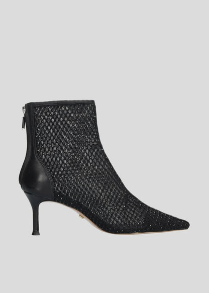 Black Net Boot With Crystals