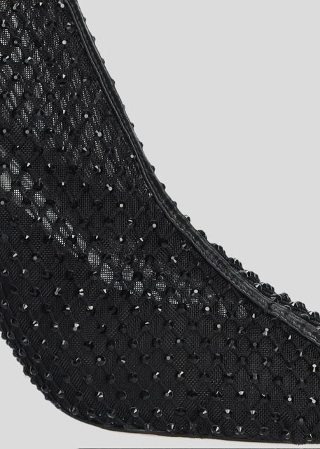 Black Net Boot With Crystals