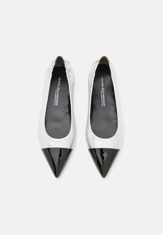 Silver Pump With Patent Toe Detail