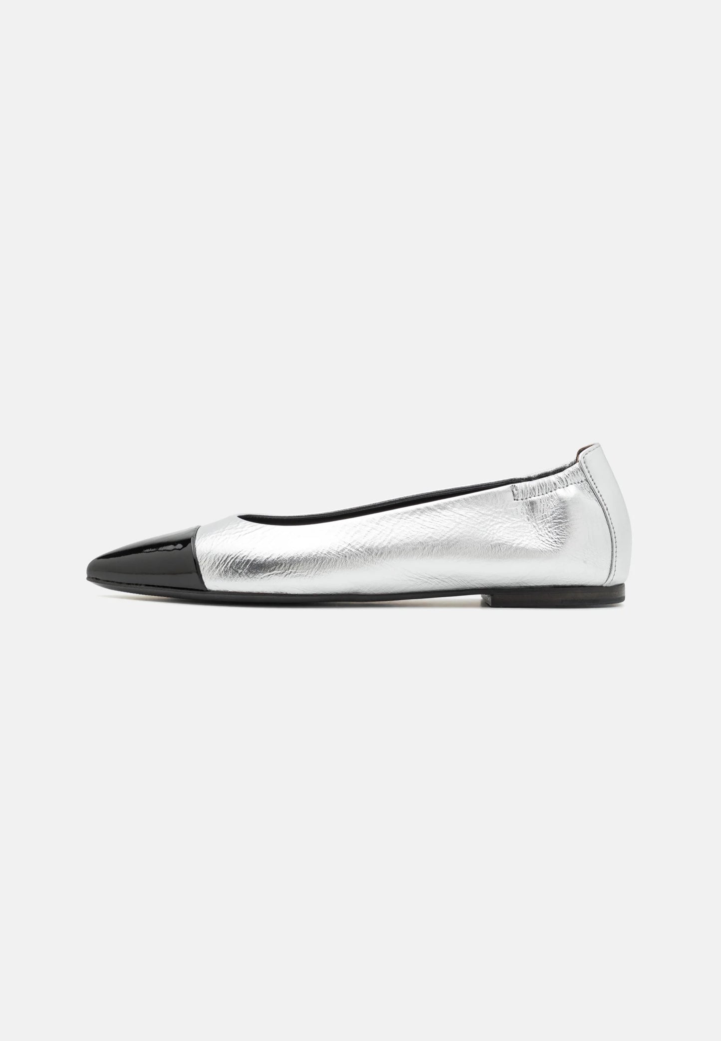 Silver Pump With Patent Toe Detail