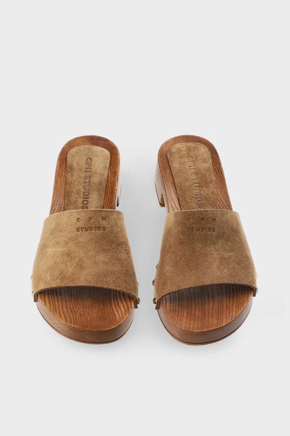 Suede Wooden Clog Sandal
