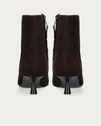 Bibi Lou Suede Ankle Boot In Marron, back view with side zip and stiletto heel