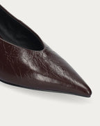 Bibi Lou Leather Court Shoe In Burgundy, close-up of the pointed toe
