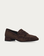 Bibi Lou Lyra Loafer In Brown Suede, three-quarter view