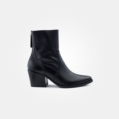 Black Leather Heel Ankle Boot