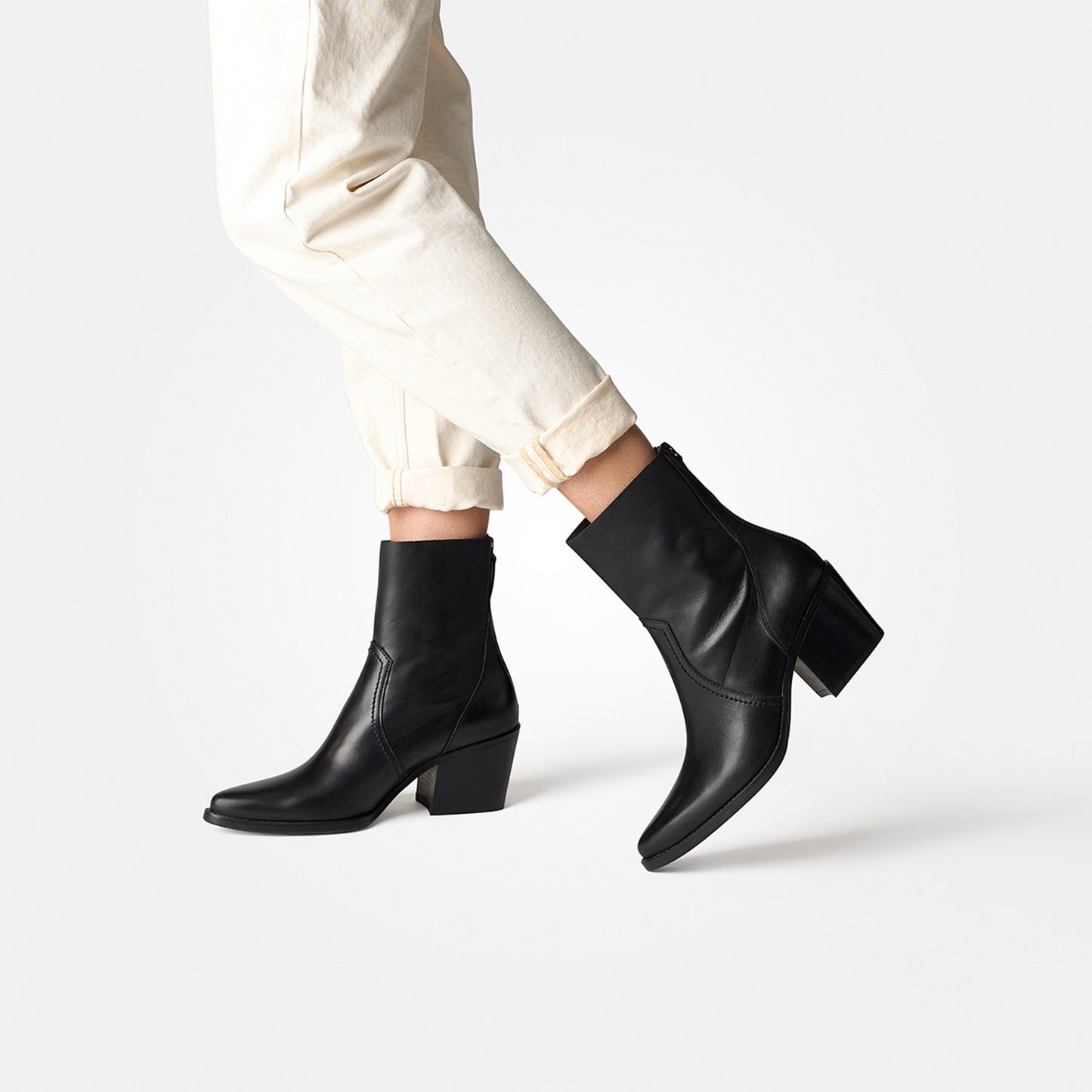Black Leather Heel Ankle Boot