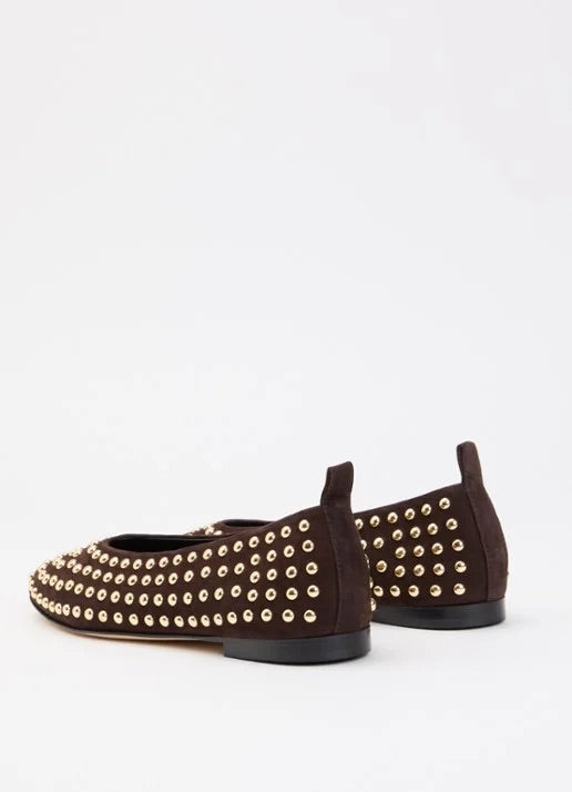 Studded Ballerina In Chocolate Suede