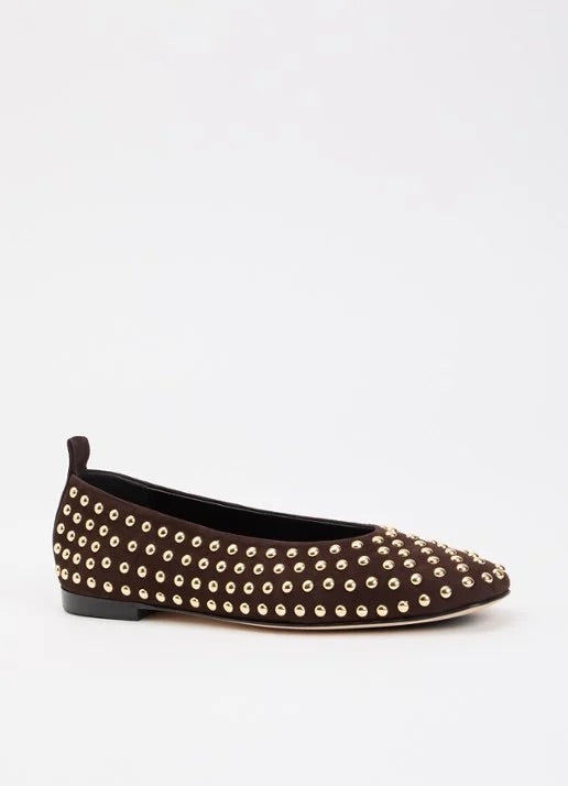 Studded Ballerina In Chocolate Suede