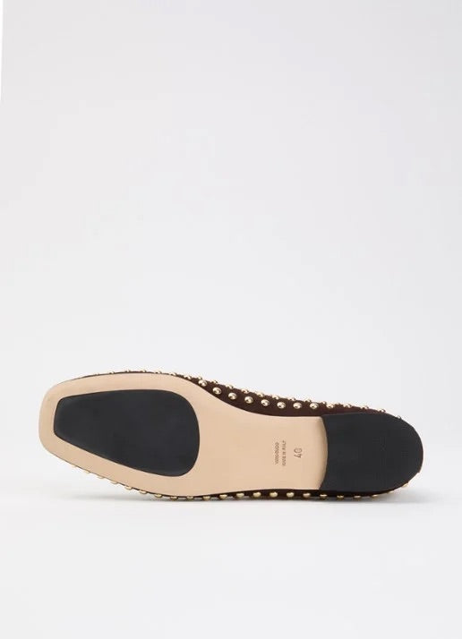 Studded Ballerina In Chocolate Suede