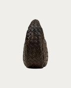 ALEO Laluna Mini Woven Shoulder Bag in Fondant, side profile, on soft stone background