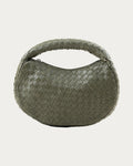 ALEO Laluna Mini Woven Shoulder Bag in Olive, front view on soft stone background