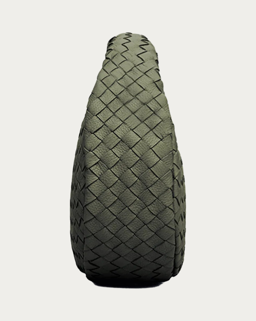 ALEO Laluna Mini Woven Shoulder Bag in Olive, side profile, on soft stone background